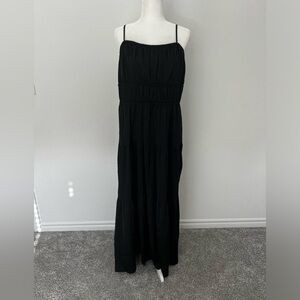 Square Neck Tie Shoulder Ruched Tiered Maxi Dress